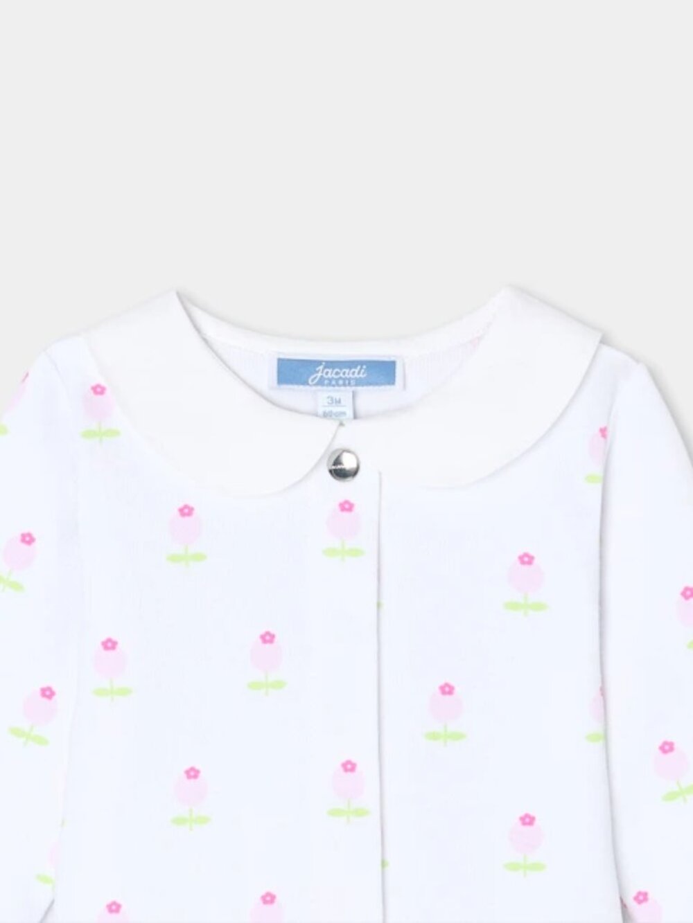 Jacadi White Long Sleeve Top with Pink Floral Print and Peter Pan Collar